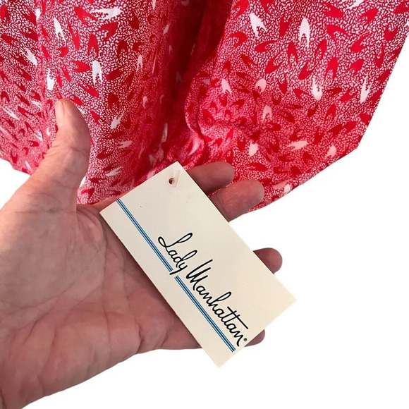 NWT NOS Vintage Lady Manhattan Red White Polyester Blouse 22W 1979-1983 - Picture 9 of 14